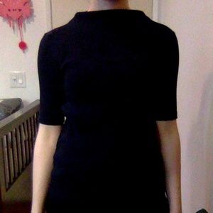 Uniqlo Navy Mock Neck Short Sleeve Rib Knit Top